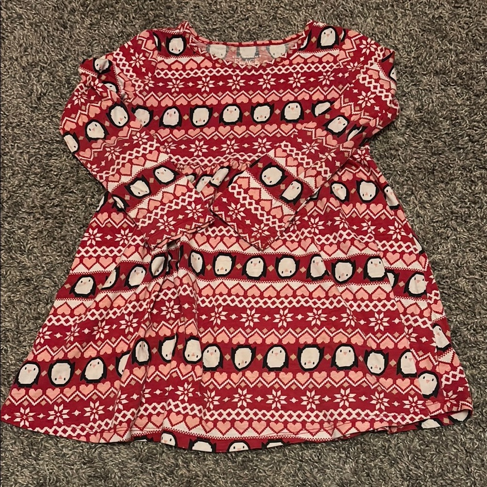 Red Penguin Pattern Kids Dress